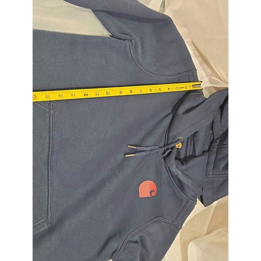 Unisex Carhartt Small Pullover‎ Hoodie Navy Blue And Maroon Logo Sleeve